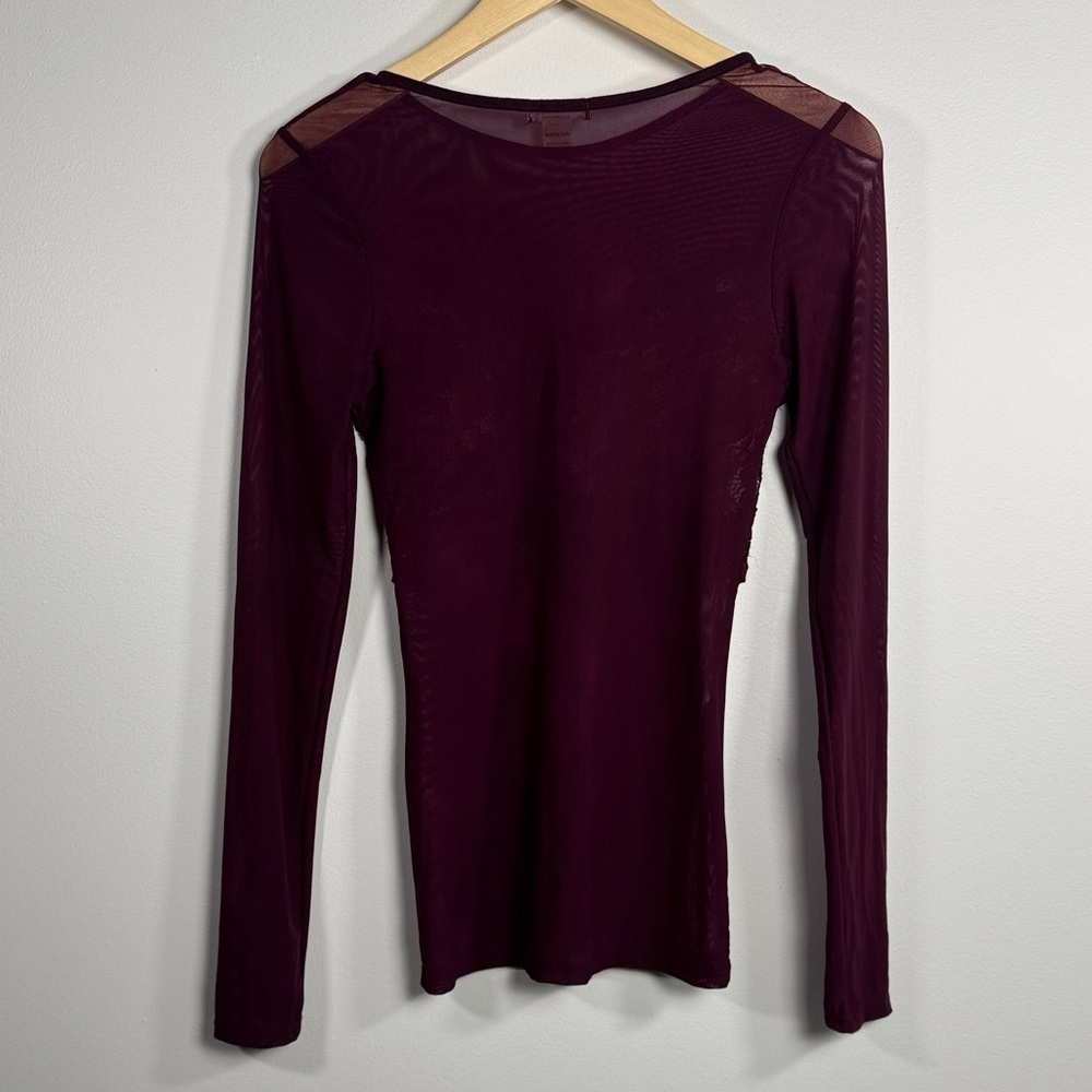 Bozzolo Sheer Mesh Long Sleeve Top - Floral Lace Bodice - Picture 3 of 5